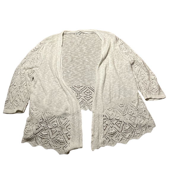 Westport Sweaters - Westport Womens Open Front Cardigan Sweater Size 3X White Open Knit Waterfall